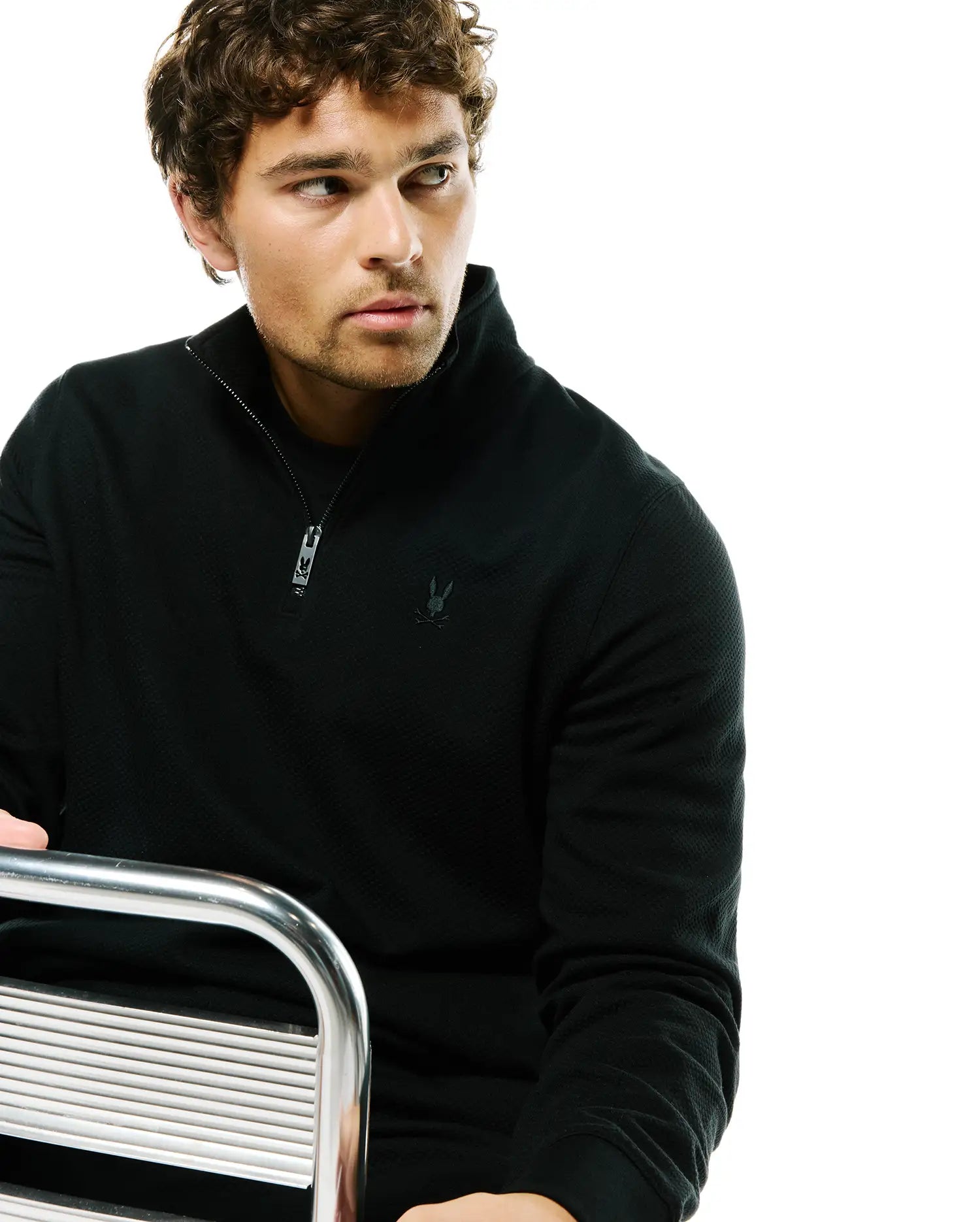 Psycho Bunny Men's Sweatshirts & Hoodies Marc Quarter-Zip Sweatshirt MT0500245 felpa nera