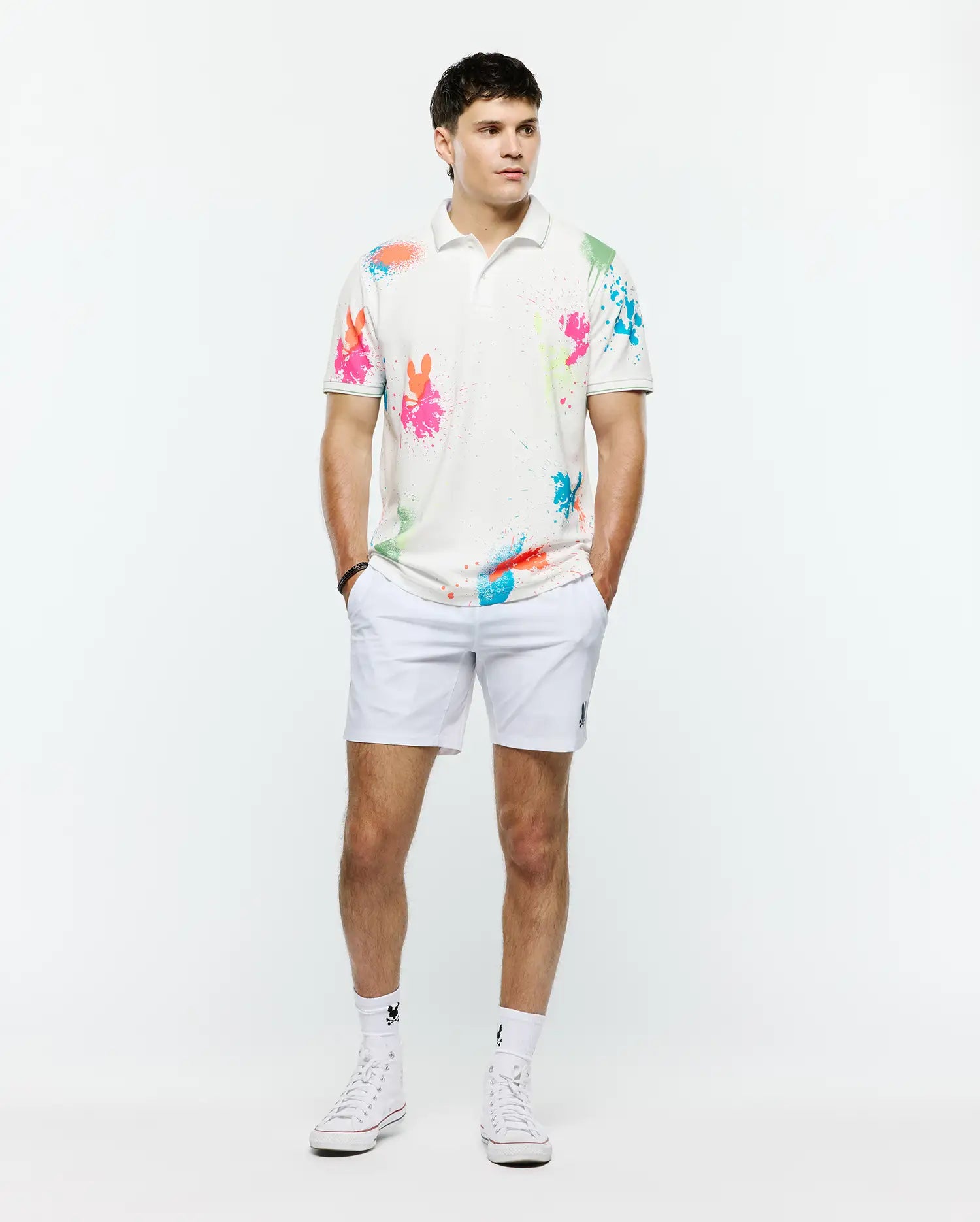 Psycho Bunny Men's Polos Quintin Pique Polo polo bianca cotone Pima ricamato