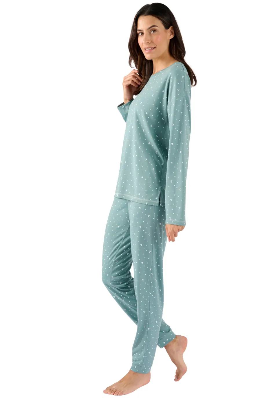 Damart Homewear pigiama Thermolactyl in maglia jersey donna verde stampato XS