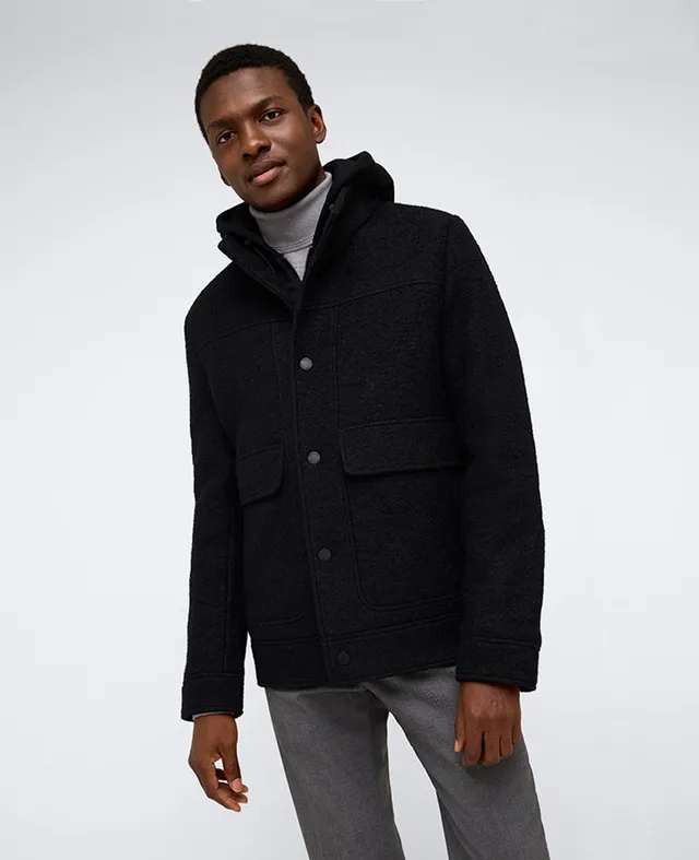 Kenneth Cole Reaction Clothing Boucle Wool Jacket with Attached Jersey Hood giacca nera in lana