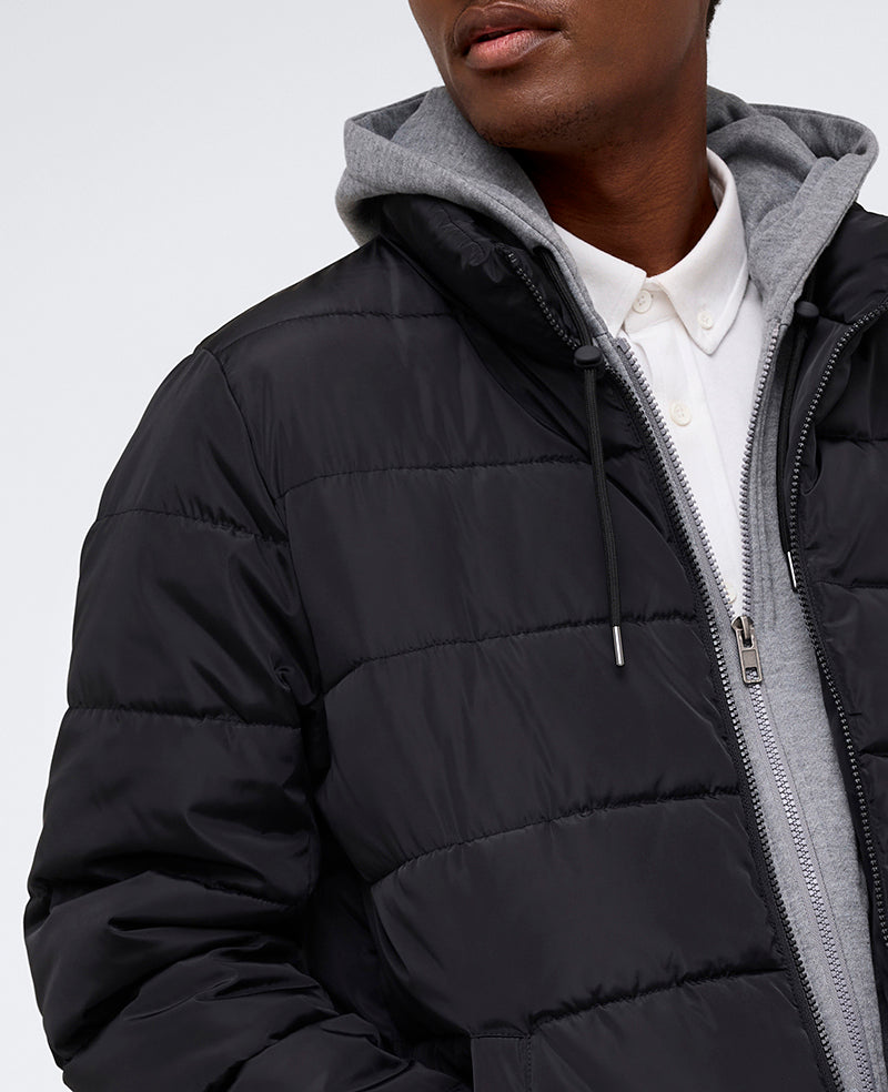 Kenneth Cole Reaction Clothing Puffer with Attached Jersey Hood piumino nero con cappuccio