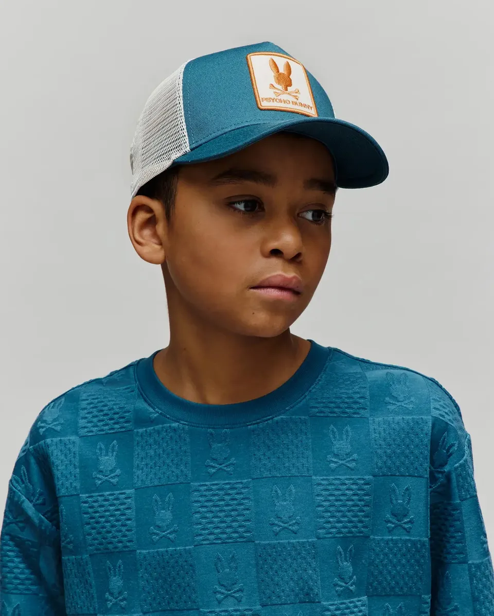 Psycho Bunny Kids Accessories Adamo Trucker cappellino blu Mallard snapback