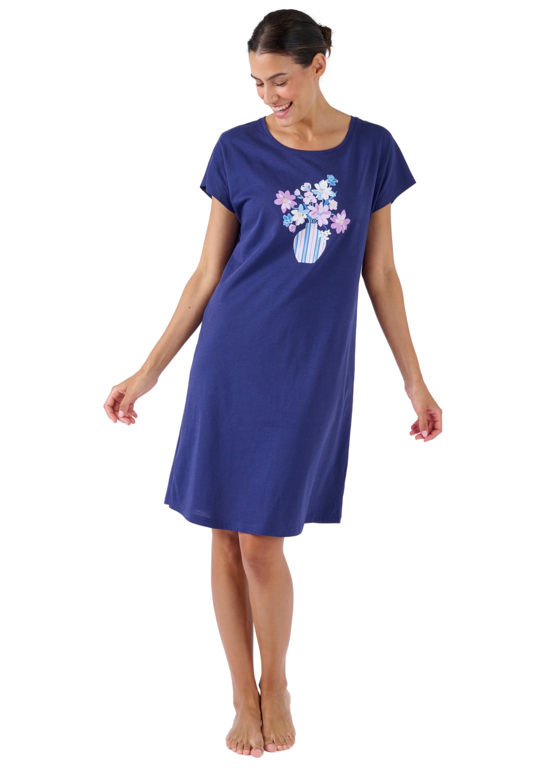 Damart Homewear Camicia da notte in puro cotone donna blu notte XS