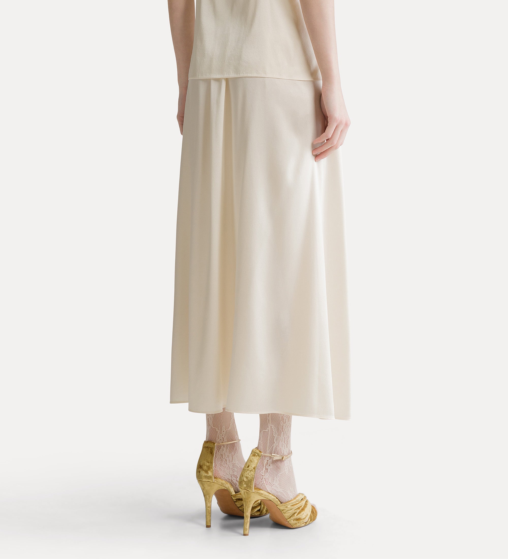 Forte gonne gonna midi in raso di seta stretch avorio
