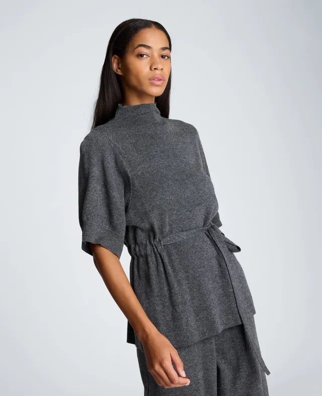 Kenneth Cole Reaction Clothing Short Sleeve Tunnel Belt Mock Neck Sweater maglia grigio scuro collo alto