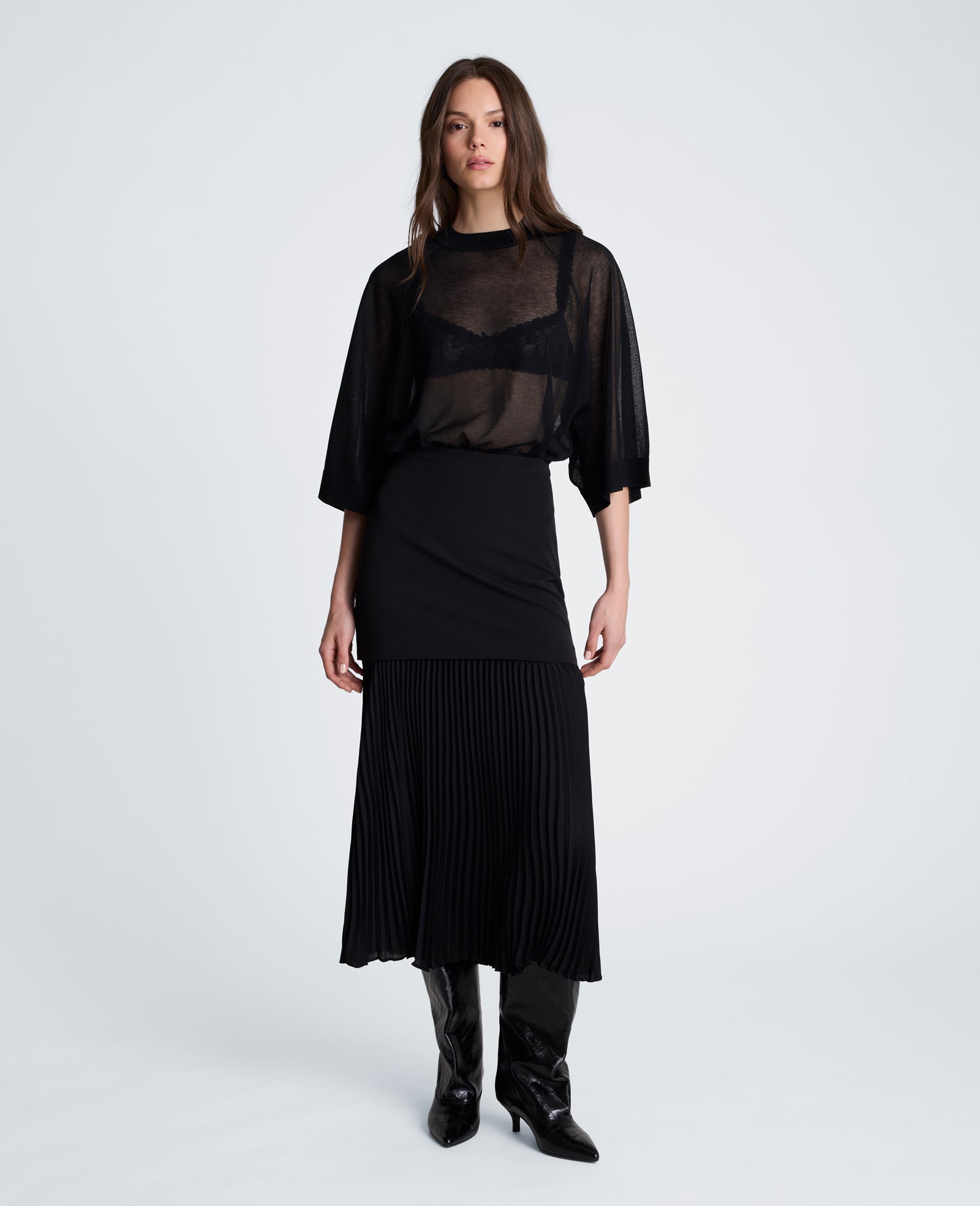 Kenneth Cole Reaction Clothing Center Back Zip Pleated Maxi Skirt gonna lunga nera plissettata