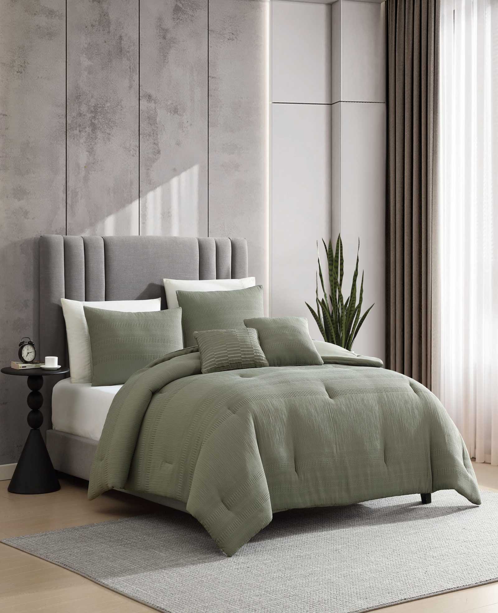 Kenneth Cole Reaction Home & Bedding Variegated Waffle Comforter Set trapunta verde Twin