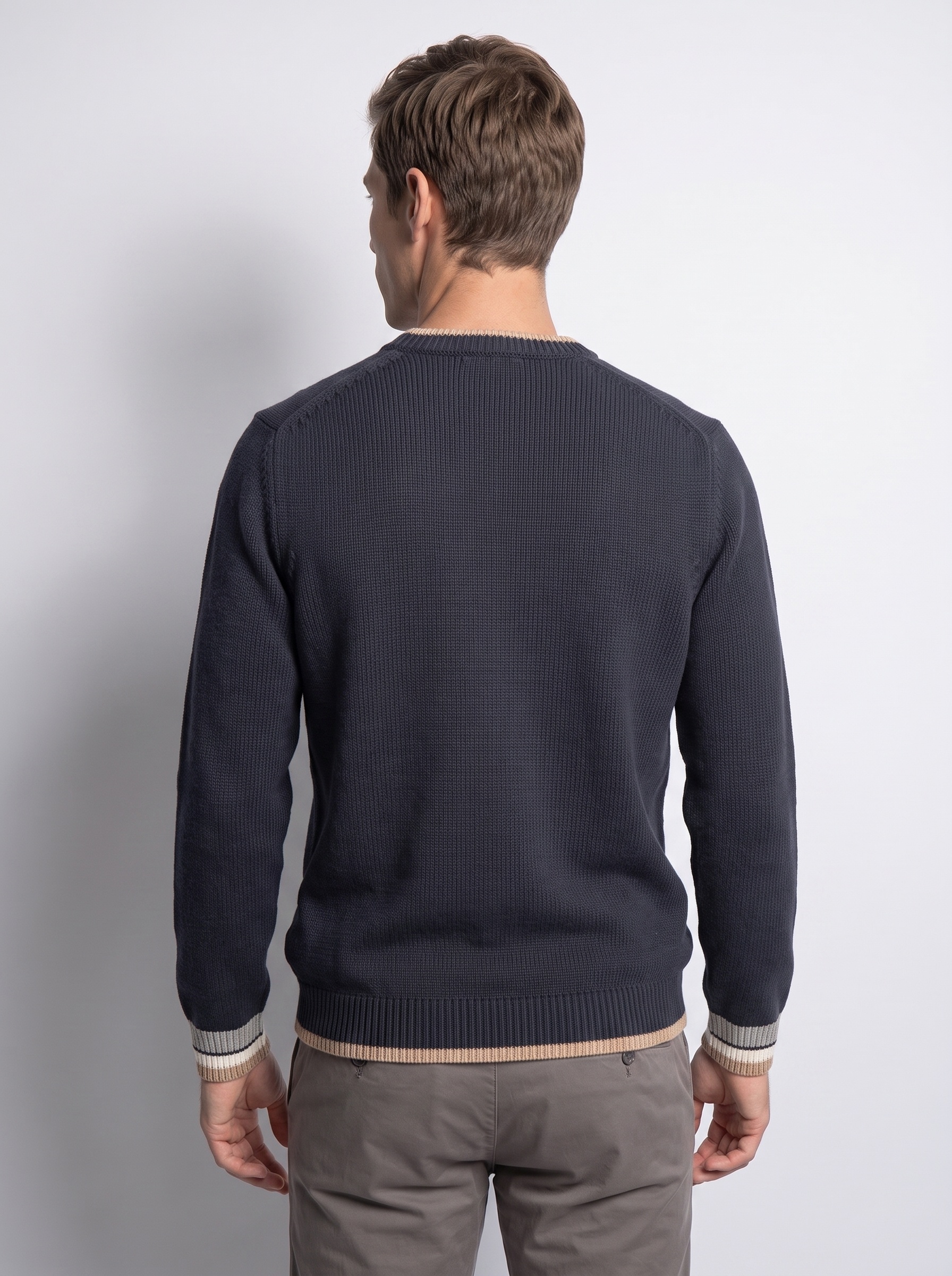Markup Uomo Maglieria Maglione Girocollo Costine Contrasto