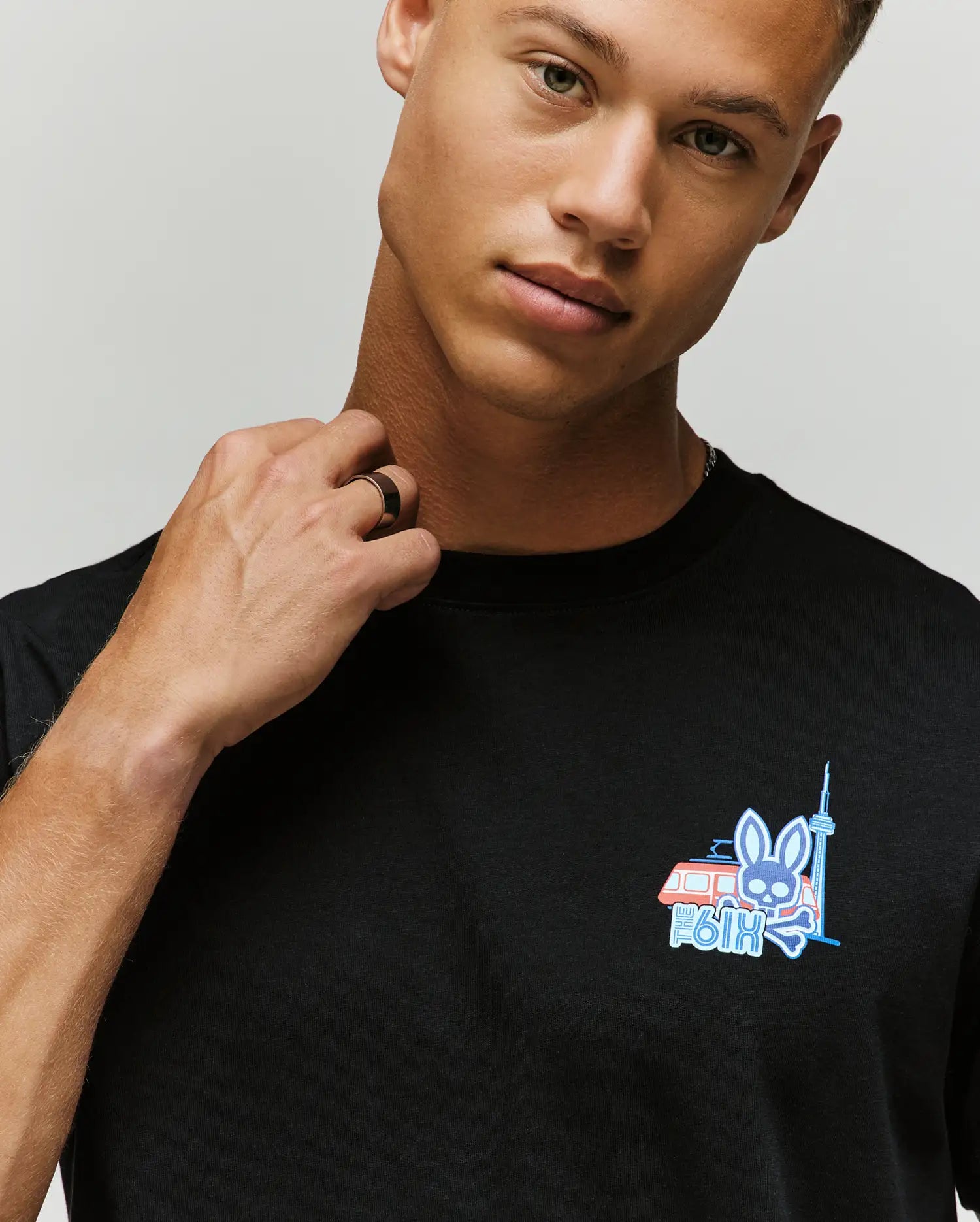 Psycho Bunny Men's Tees Toronto B6U383F200 t-shirt nera cotone Pima