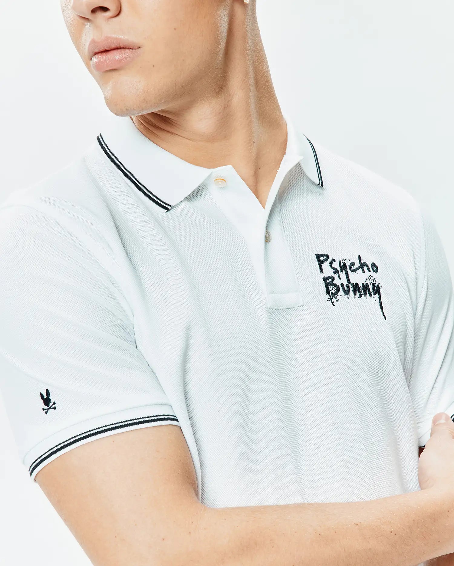Psycho Bunny Men's Polos Duncan Pique Polo polo bianca cotone Pima