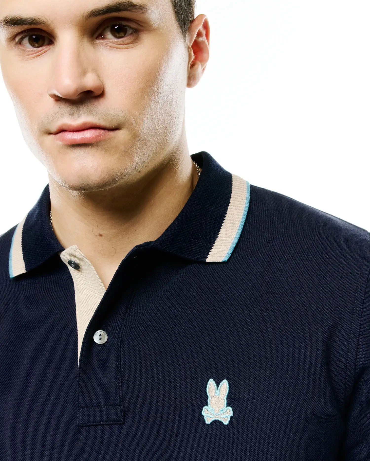 Psycho Bunny Men's Polos Men's Grover Pique Longsleeve Polo polo blu piqué