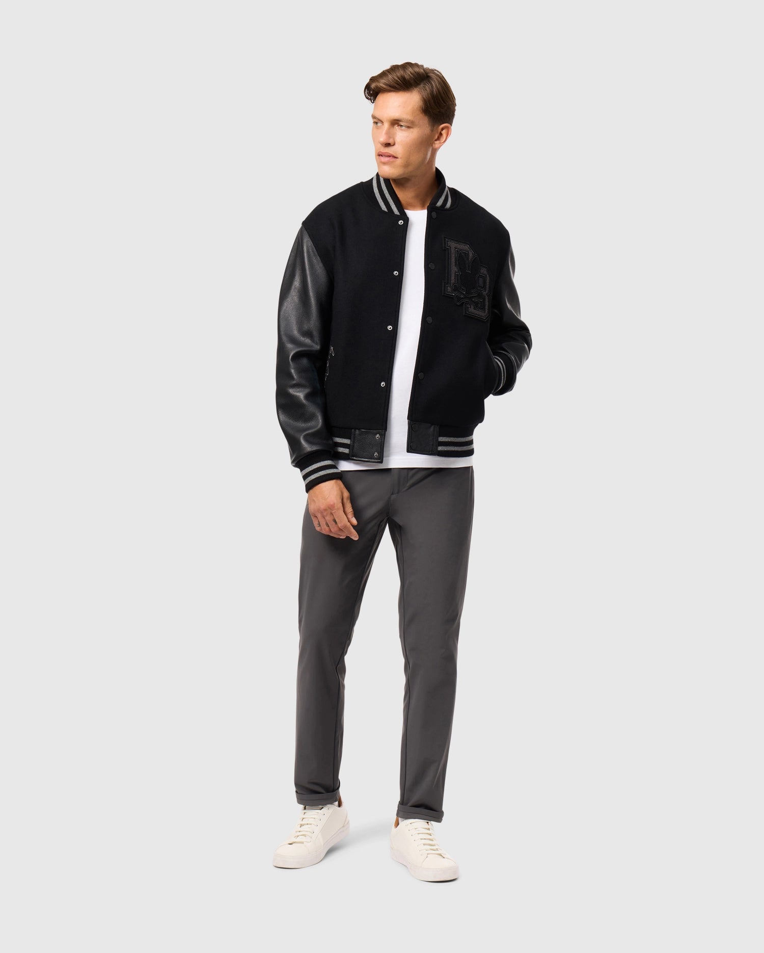 Psycho Bunny Jackets MENS BRAYDEN WOOL LEATHER VARSITY BOMBER giacca nera