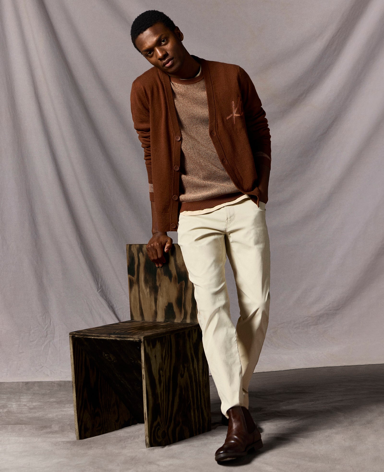 Kenneth Cole Reaction Clothing Sweater Crewneck maglione marrone cotone