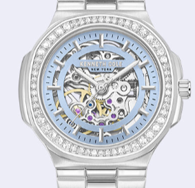 Kenneth Cole Reaction Watches Skeleton Automatic Crystal Lined Outer Dial Bracelet Watch orologio argento