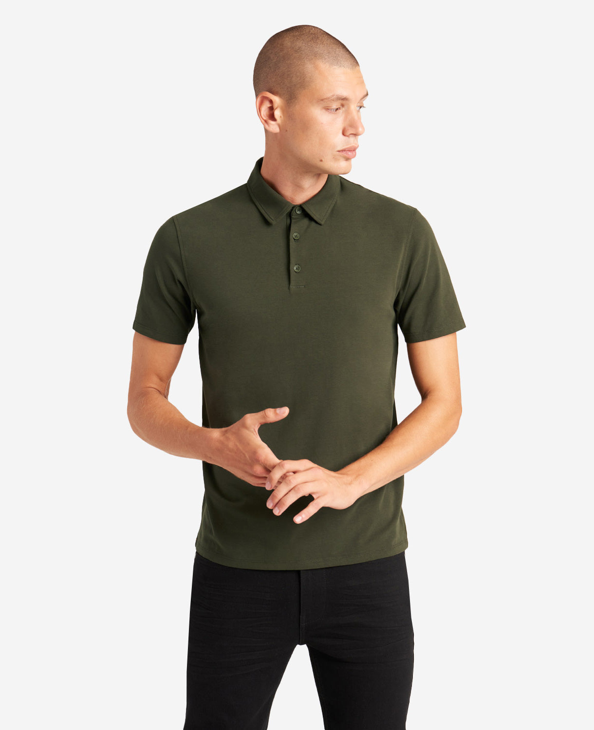 Kenneth Cole Reaction Clothing Performance Button Polo polo verde scuro elasticizzata