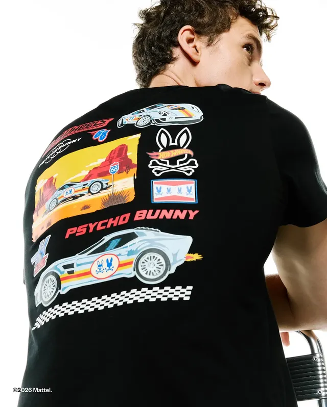 Psycho Bunny Men's Tees Hot Wheels Men's Back Graphic Tee MT0200674 maglietta nera