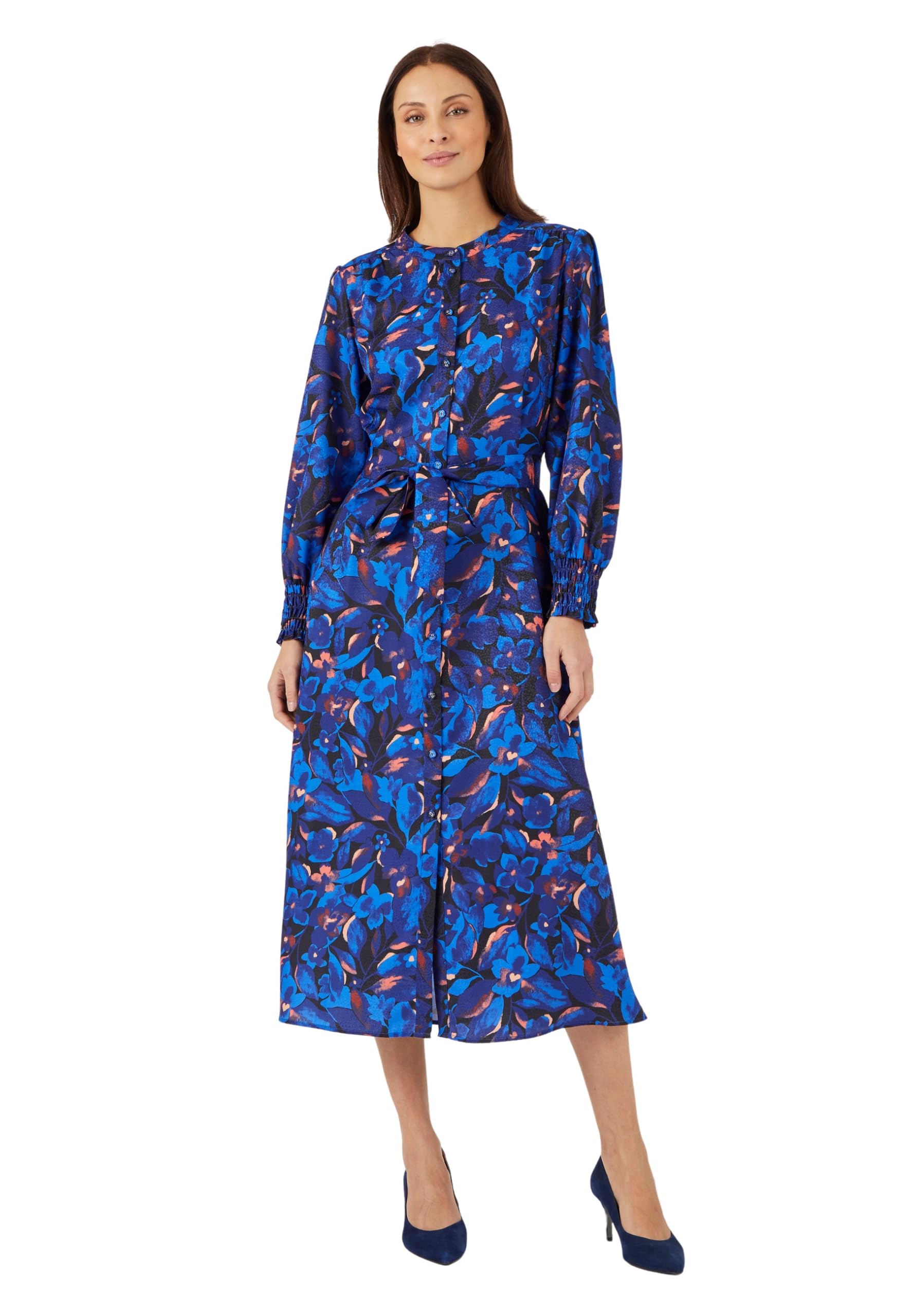 Damart Prêt-à-porter Abito-camicia in tessuto elegante jacquard floreale svasato