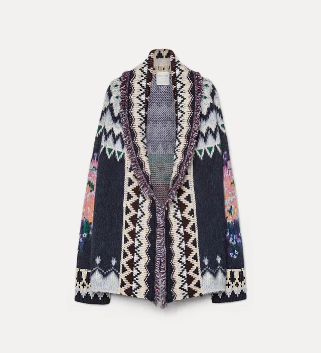 Forte maglieria “the highlands garden” oversized jacquard cardigan nero caldo