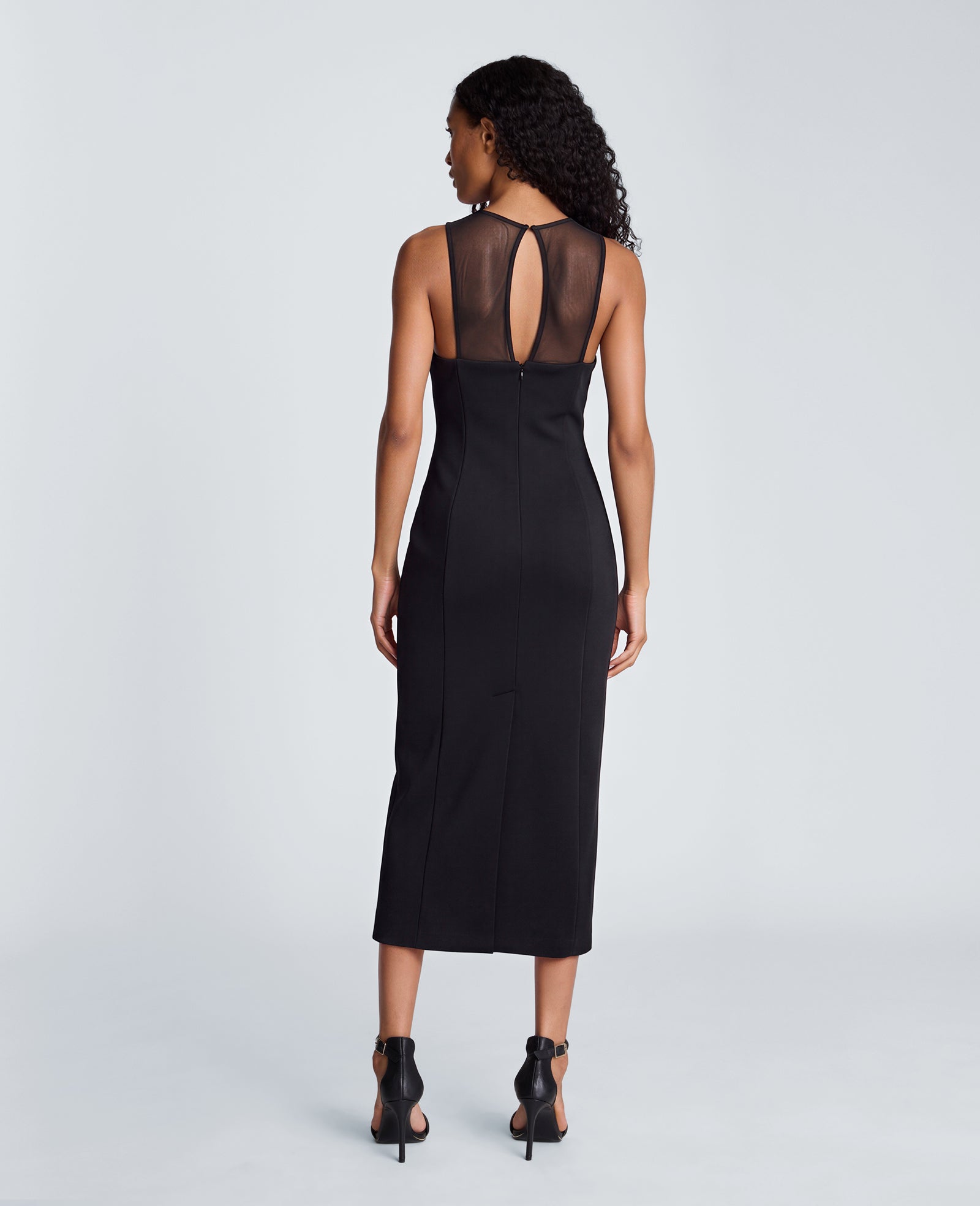 Kenneth Cole Reaction Clothing Mesh Insert Scuba Midi Dress abito midi nero in mesh