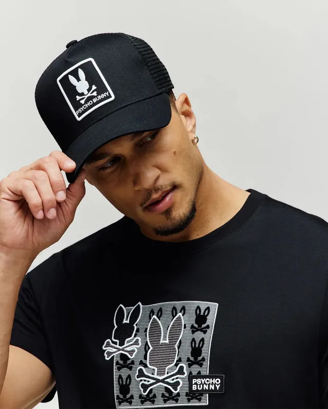 Psycho Bunny Accessories Adamo Trucker Cap cappellino nero in cotone e poliestere