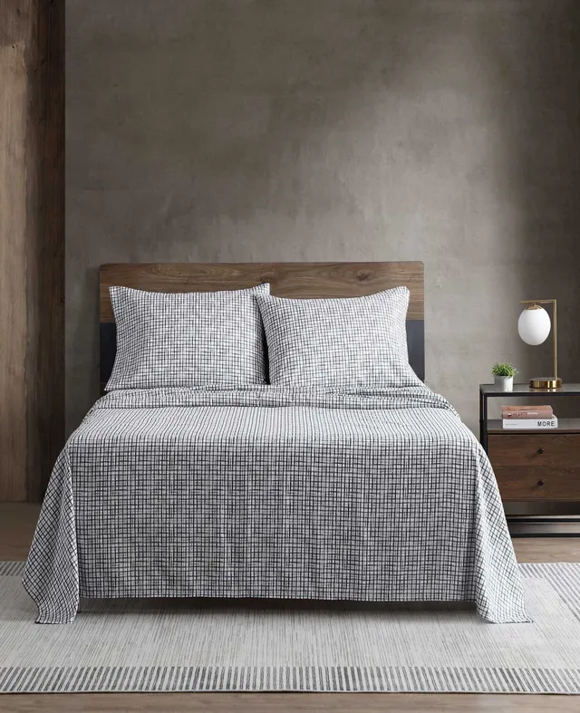 Kenneth Cole Reaction Home & Bedding Sketchy Check Sheet Set lenzuola Charcoal Queen poliestere