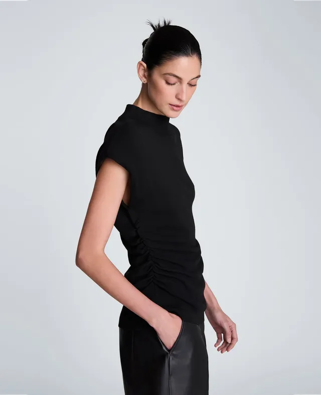 Kenneth Cole Reaction Extended Shoulder Asymmetrical Mock Neck Sweater maglia nera XS senza maniche