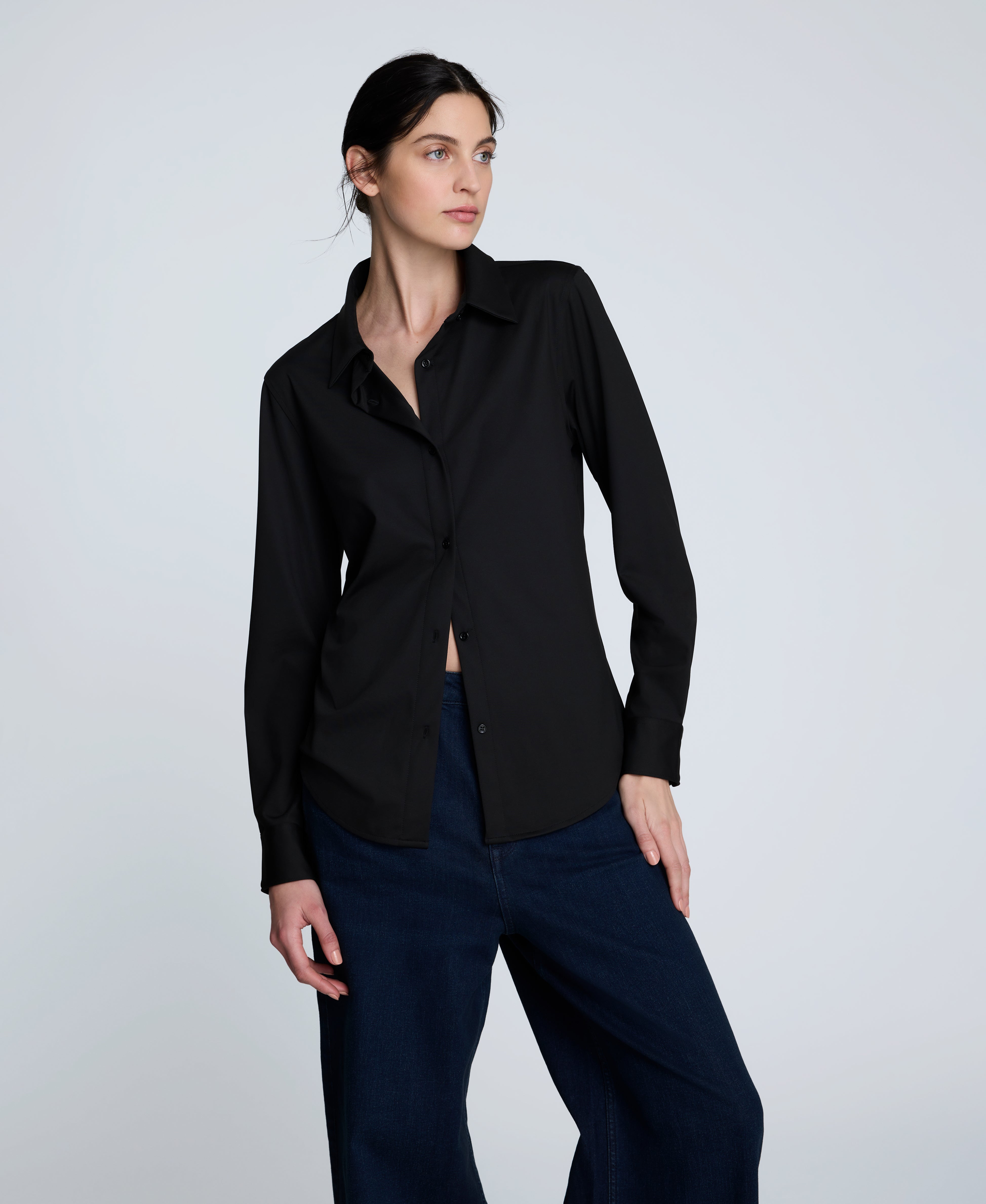 Kenneth Cole Reaction Clothing Knit Button Front Long Sleeve Shirt camicia nera XS in maglia elasticizzata