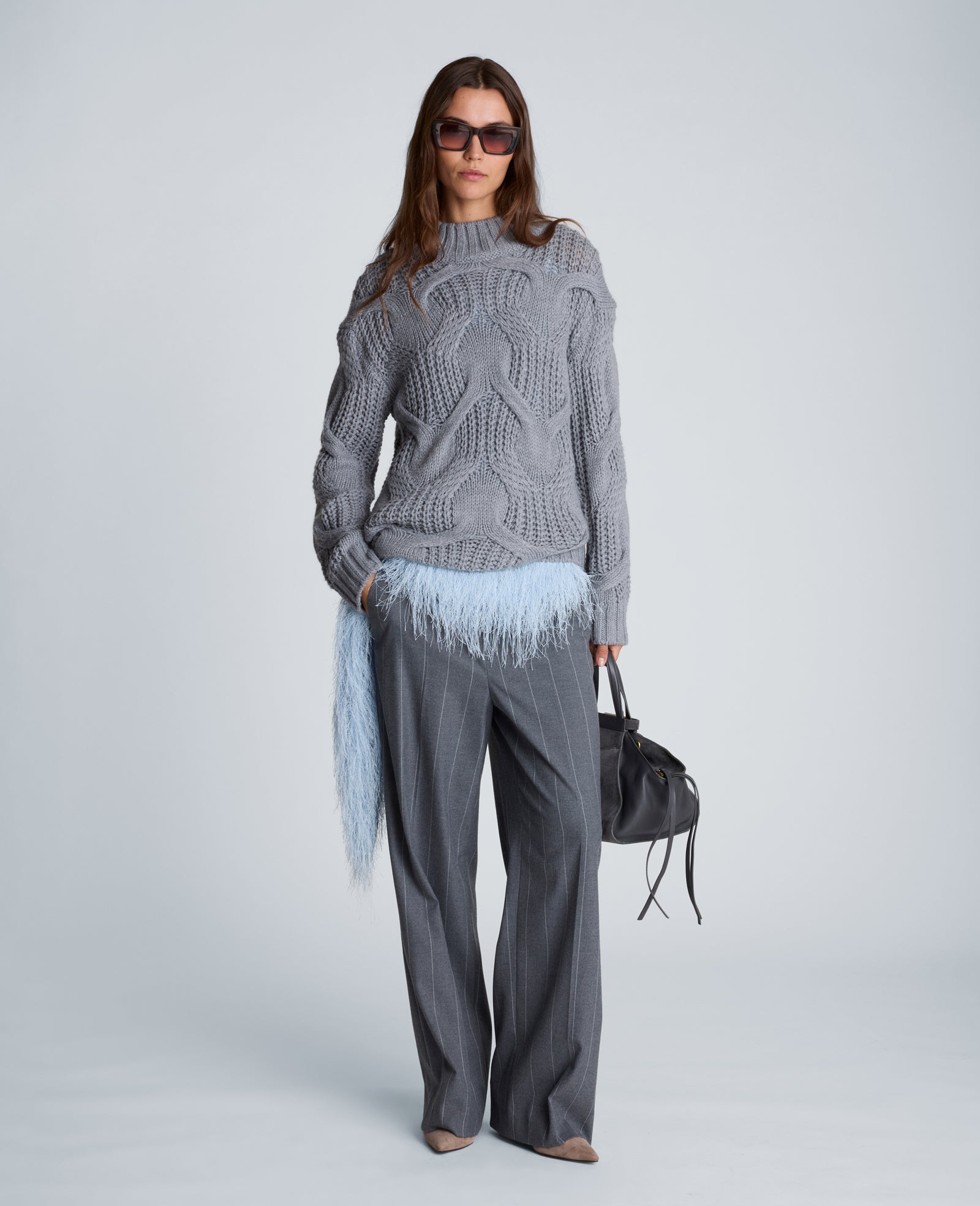 Kenneth Cole Reaction Clothing Fly Front High Rise Wide Leg Pant pantaloni a vita alta grigio mélange