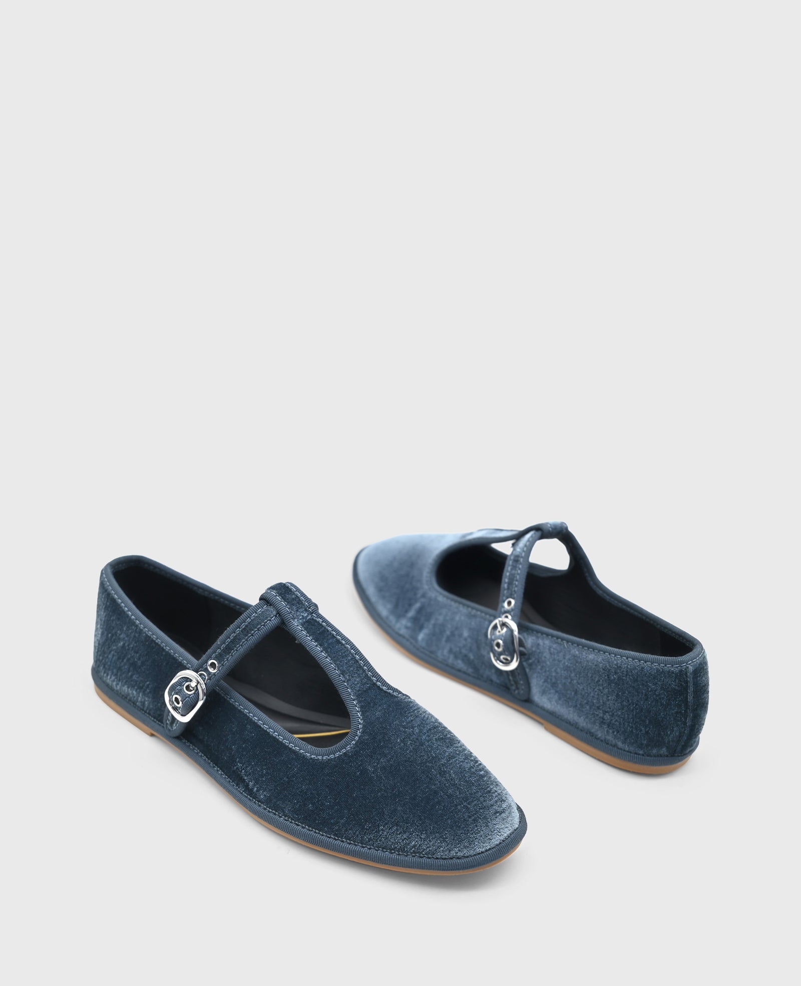 Kenneth Cole Reaction Shoes Verona Velvet T-Strap Mary Jane Flat blu