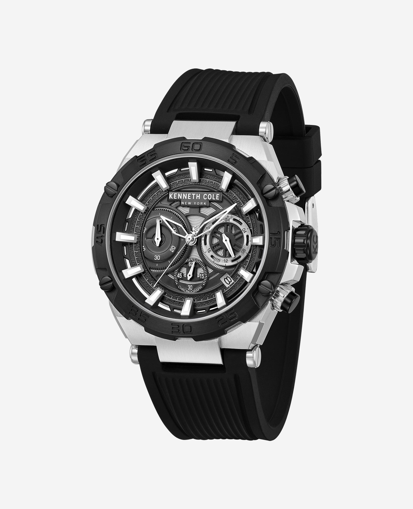 Kenneth Cole Reaction Watches Chronograph Sport Silicone Strap Watch orologio cronografo uomo nero