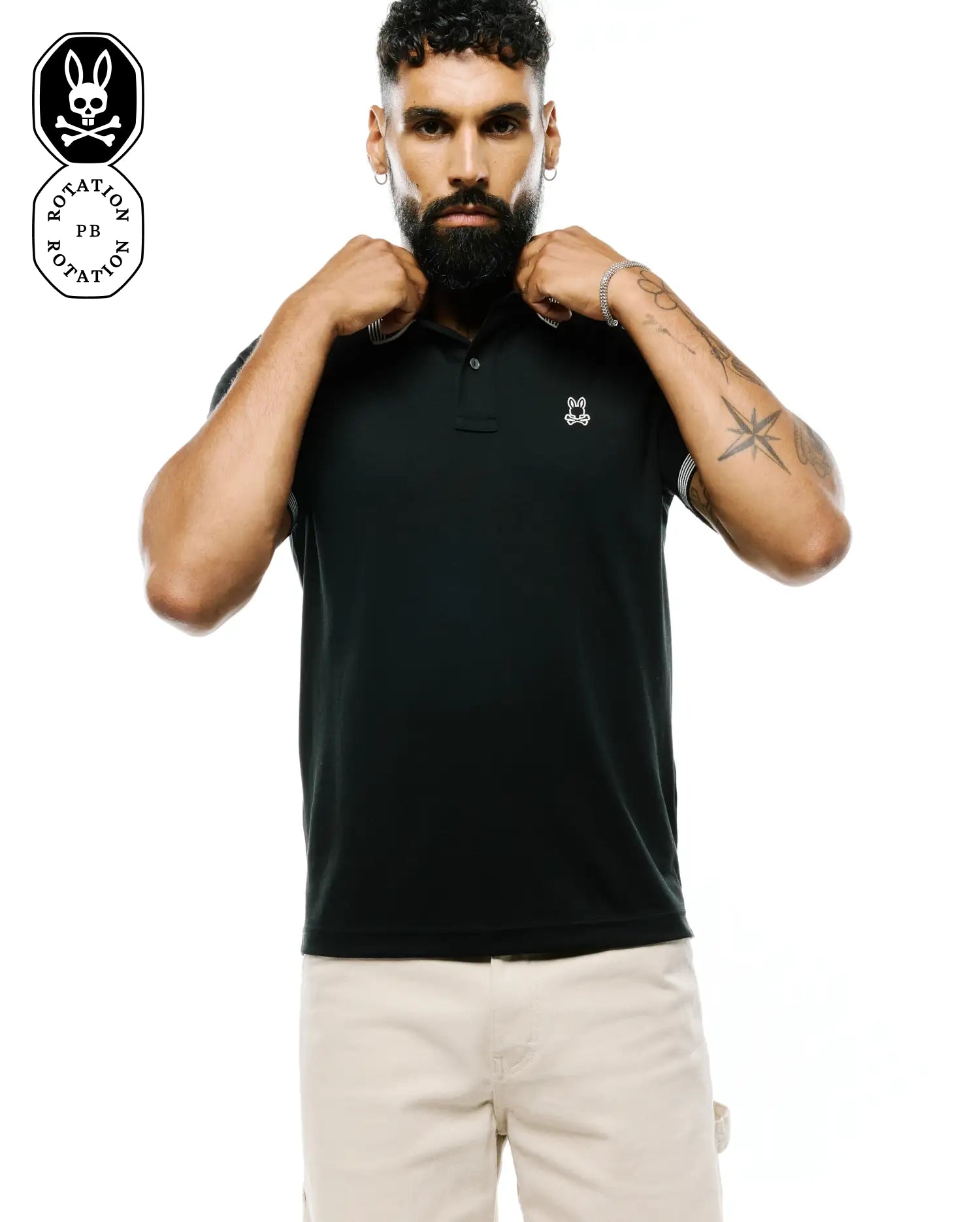 Psycho Bunny Men's Polos Timmy polo performance nera in interlock