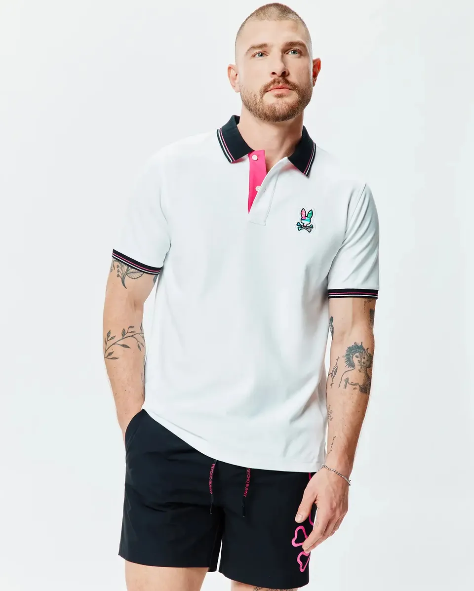 Psycho Bunny Men's Polos Nate Pique Polo Polo White