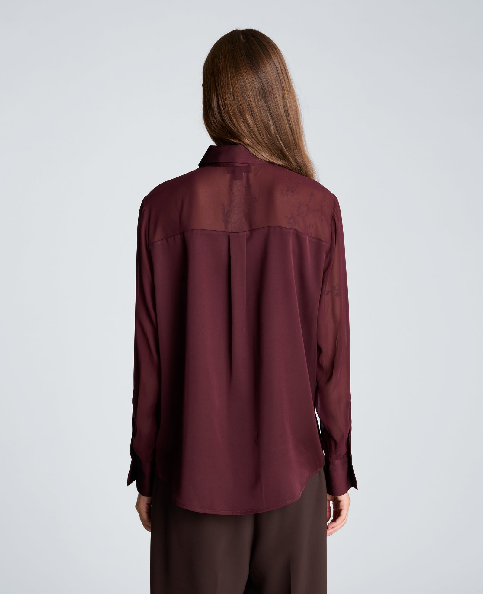 Kenneth Cole Reaction Clothing Long Sleeve Button Front Shirt camicia donna Sugar Beet maniche trasparenti