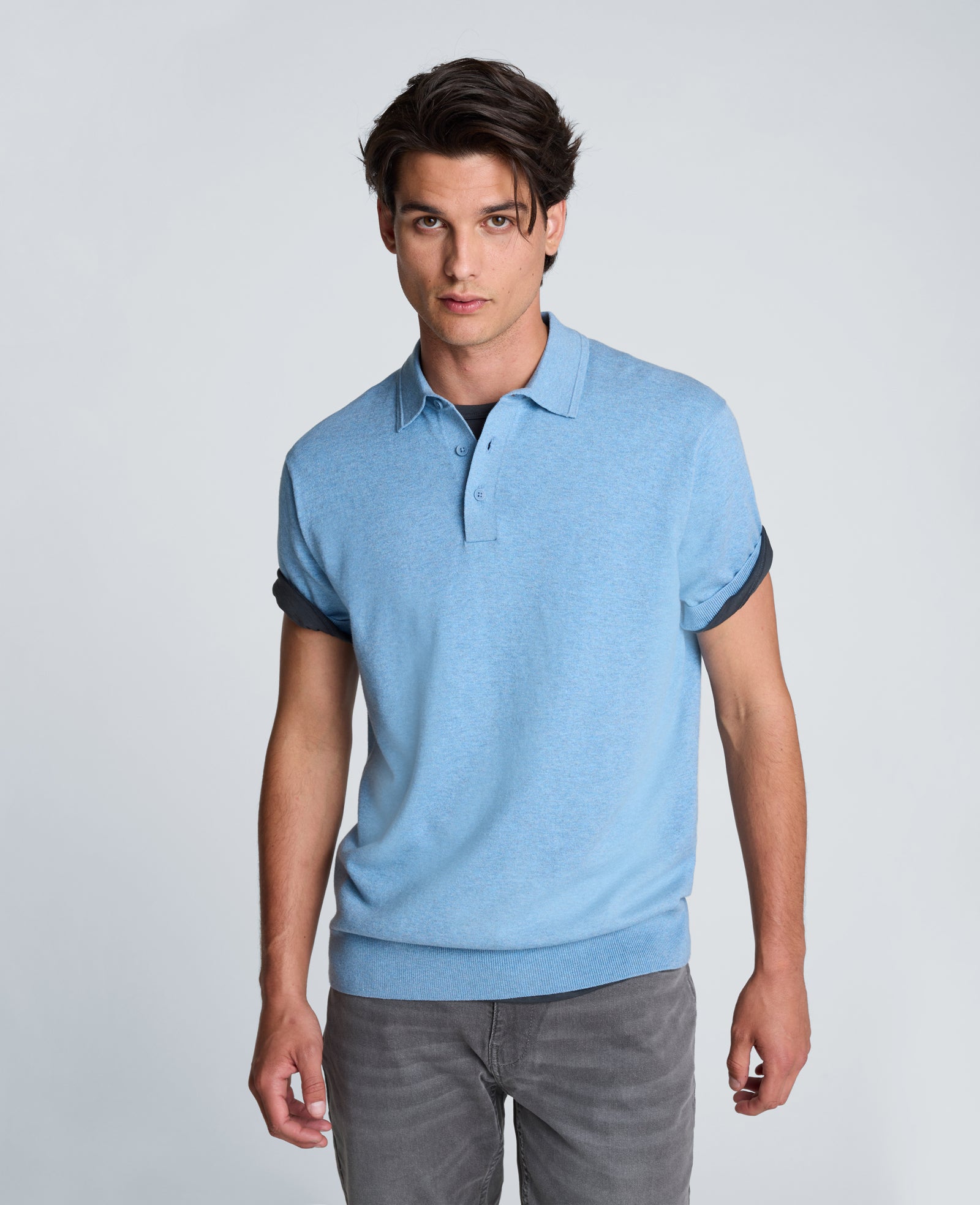 Kenneth Cole Reaction Clothing Short Sleeve Sweater Polo polo azzurra manica corta