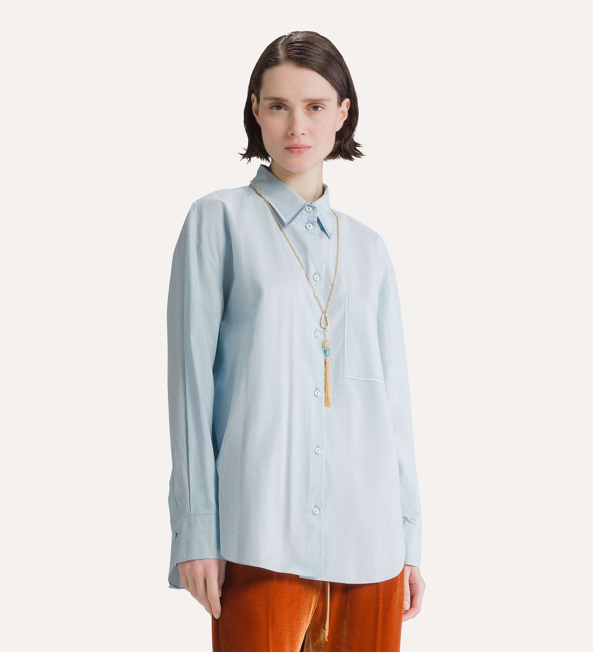 Forte camicie Cotton Shirt camicia azzurra in popeline di cotone