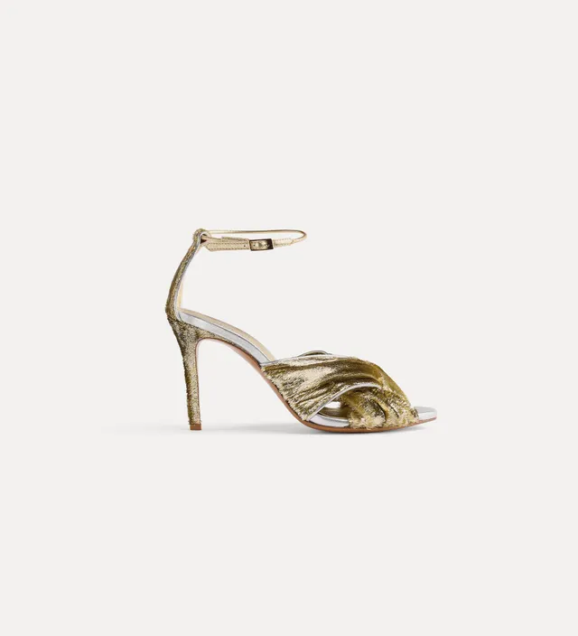 Forte scarpe Lurex Velvet Heeled Sandals oro giallo sandali con tacco