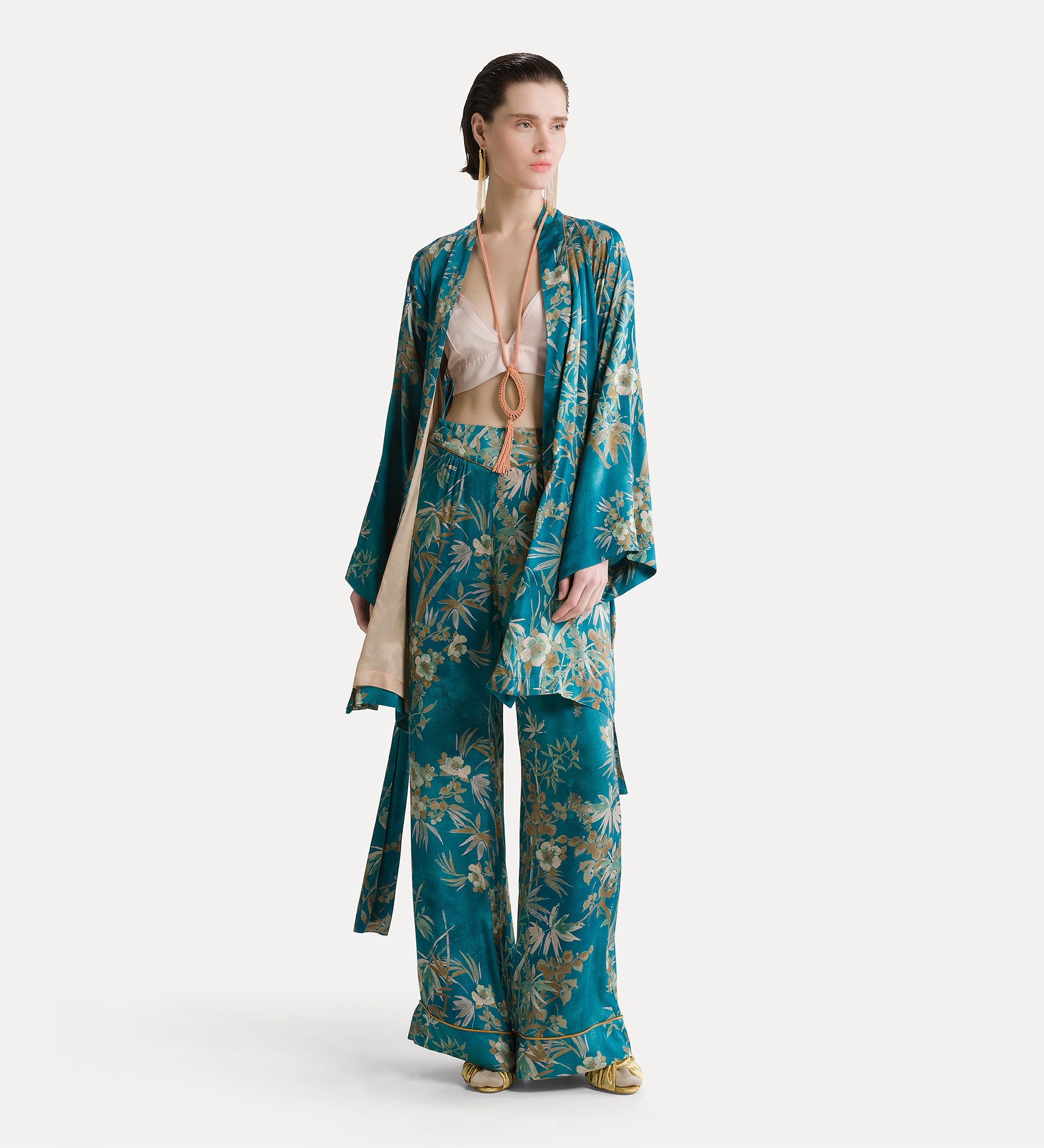 Forte capispalla e kimono Le Bambou Secret kimono satin jade