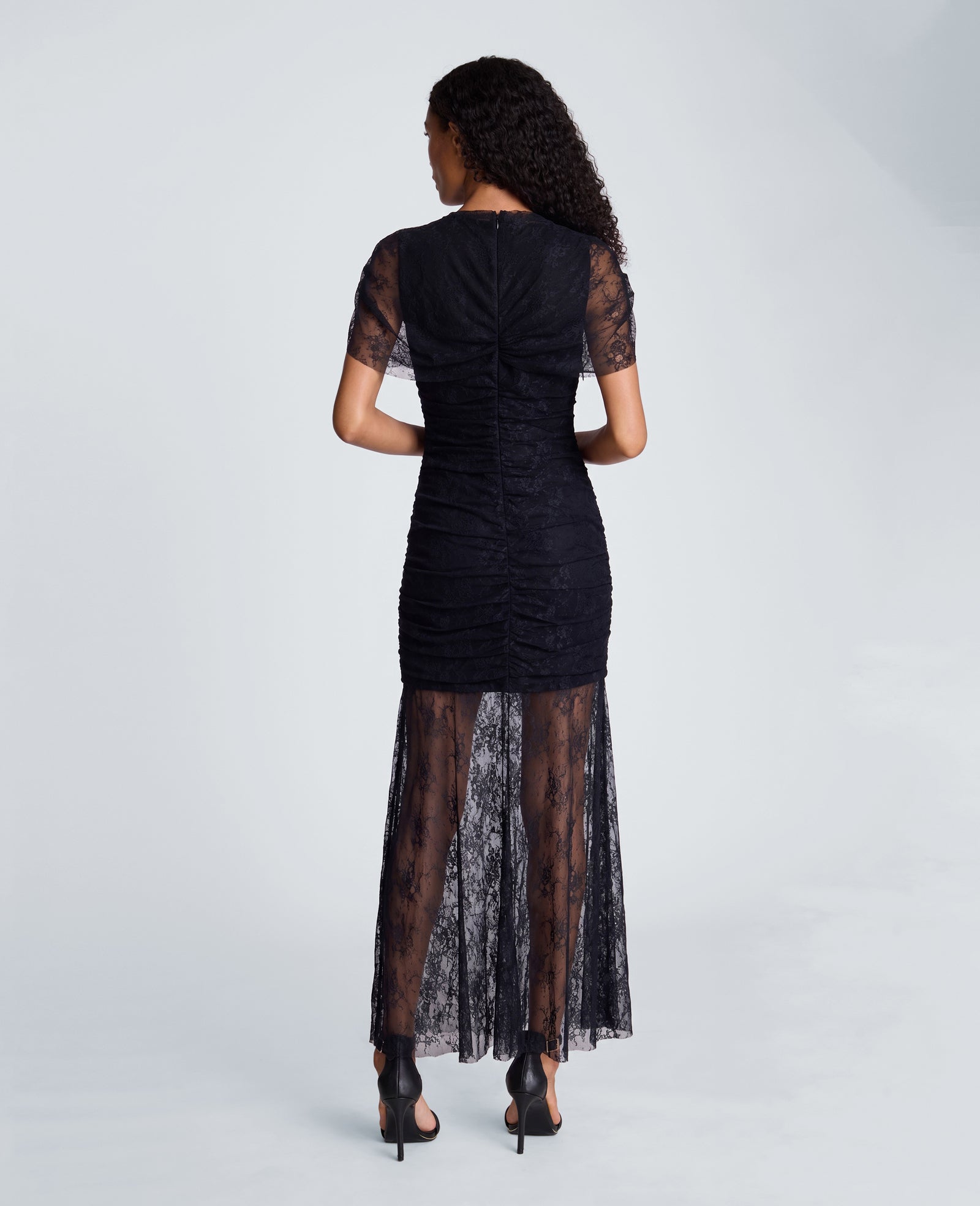 Kenneth Cole Reaction Clothing Sheer Overlay Maxi Stretch Lace Dress abito nero in pizzo
