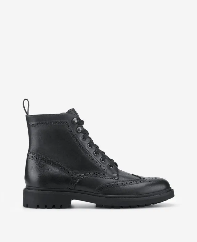 Kenneth Cole Reaction Shoes Todd Wingtip Lace Up Lug Sole Boot stivale nero in pelle