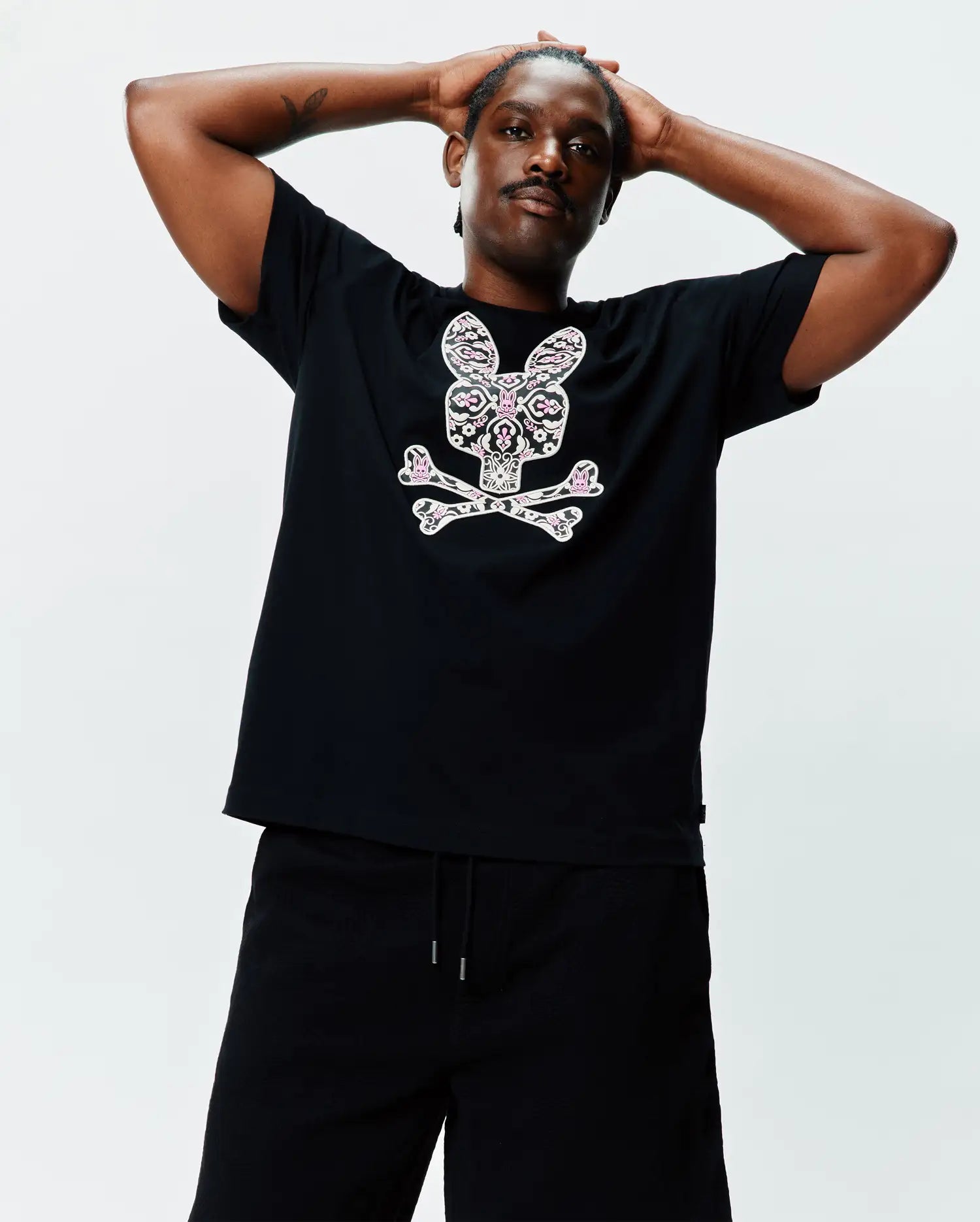 Psycho Bunny Big & Tall LUKE BT0200046 t-shirt nera taglie forti in cotone Pima