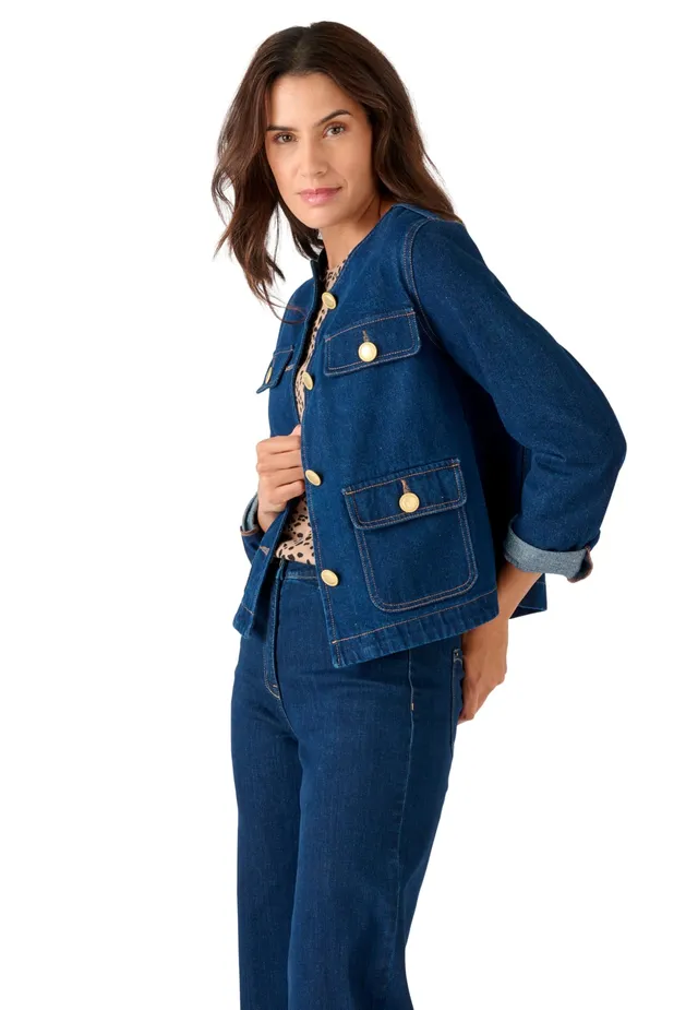 Damart Prêt-à-porter Giacca Di Jeans Con Bottoni Chic giacca in cotone taglia 54