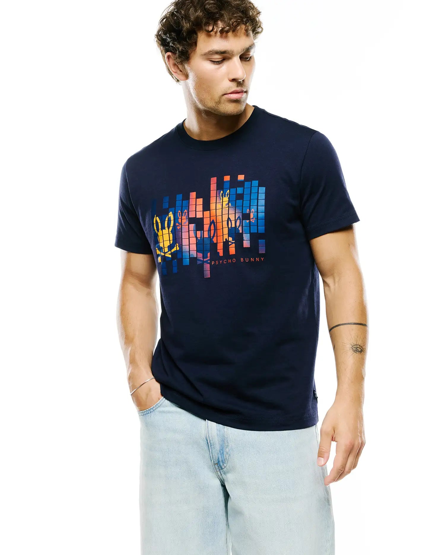 Psycho Bunny Men's Tees Zander Pima Cotton Graphic Tee maglietta blu 423