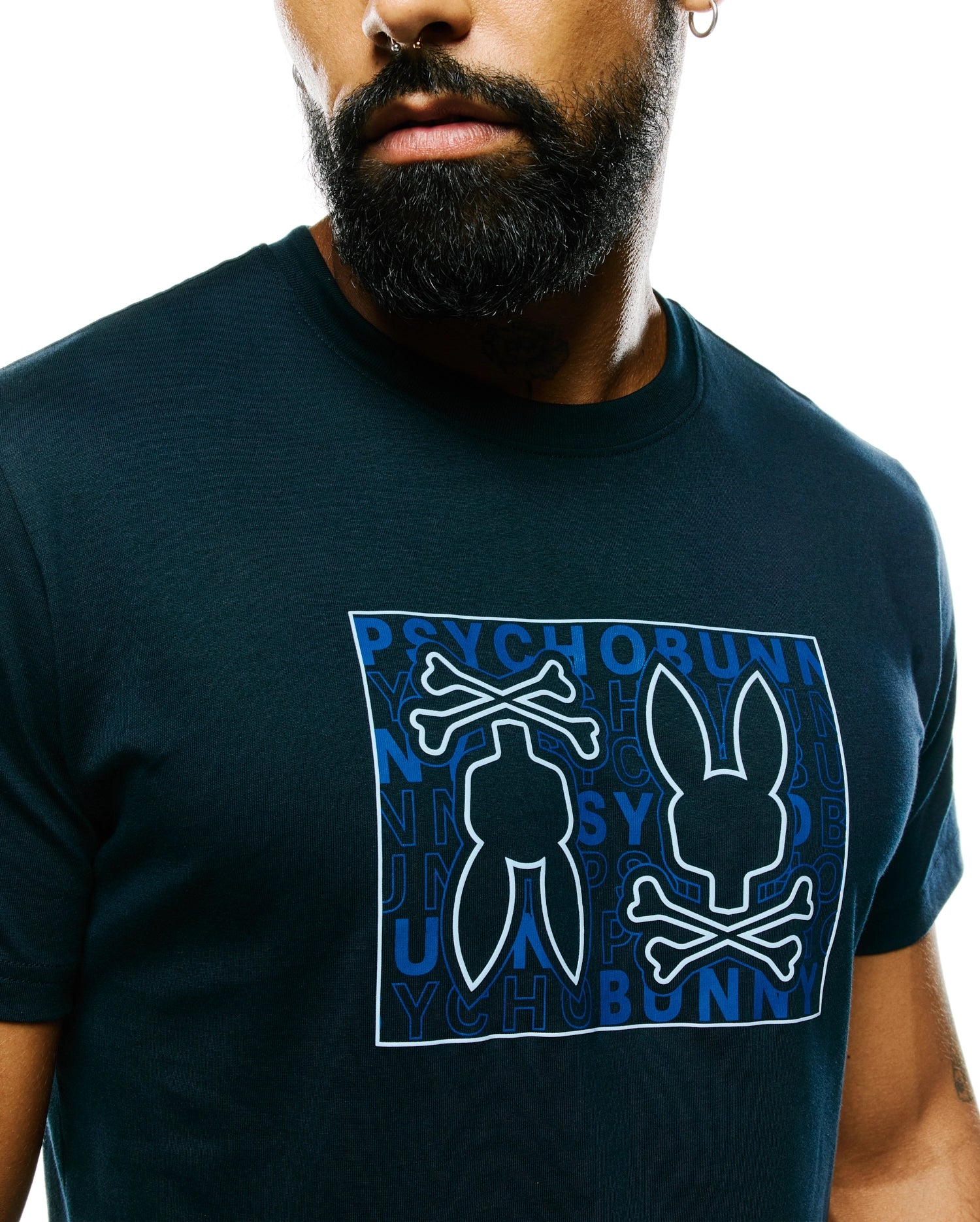 Psycho Bunny Men's Tees Gold Coast Pima Cotton Graphic Tee maglietta blu in cotone Pima