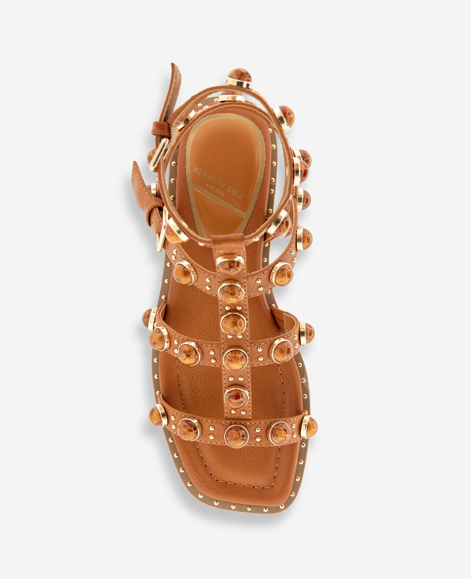 Kenneth Cole Shoes Ruby Leather Jewel Gladiator Sandal sandalo beige