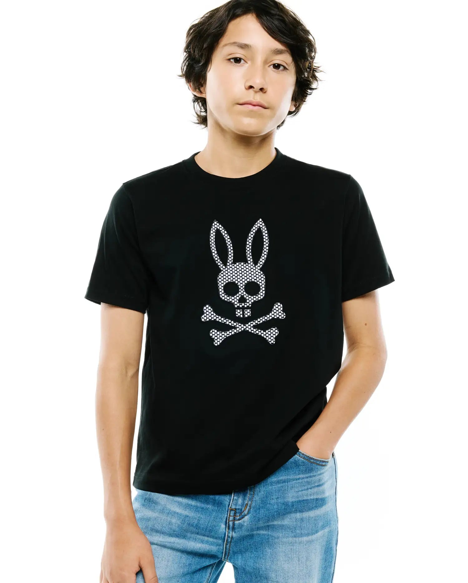 Psycho Bunny Kids Tees Stan Graphic Tee t-shirt nera 002, cotone Pima