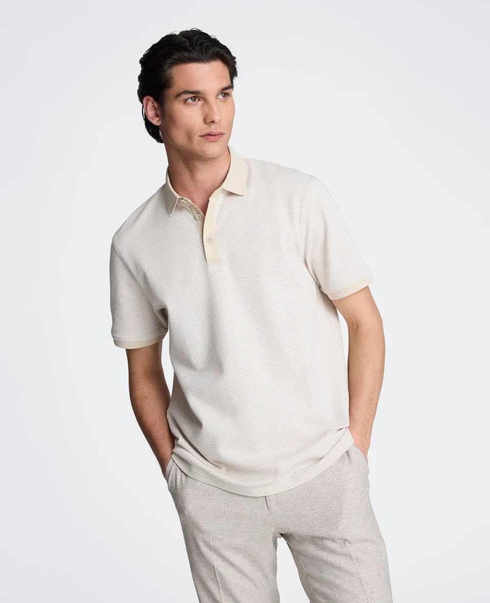 Kenneth Cole Reaction Clothing Contrast Placket Button Polo polo uomo bianca beige