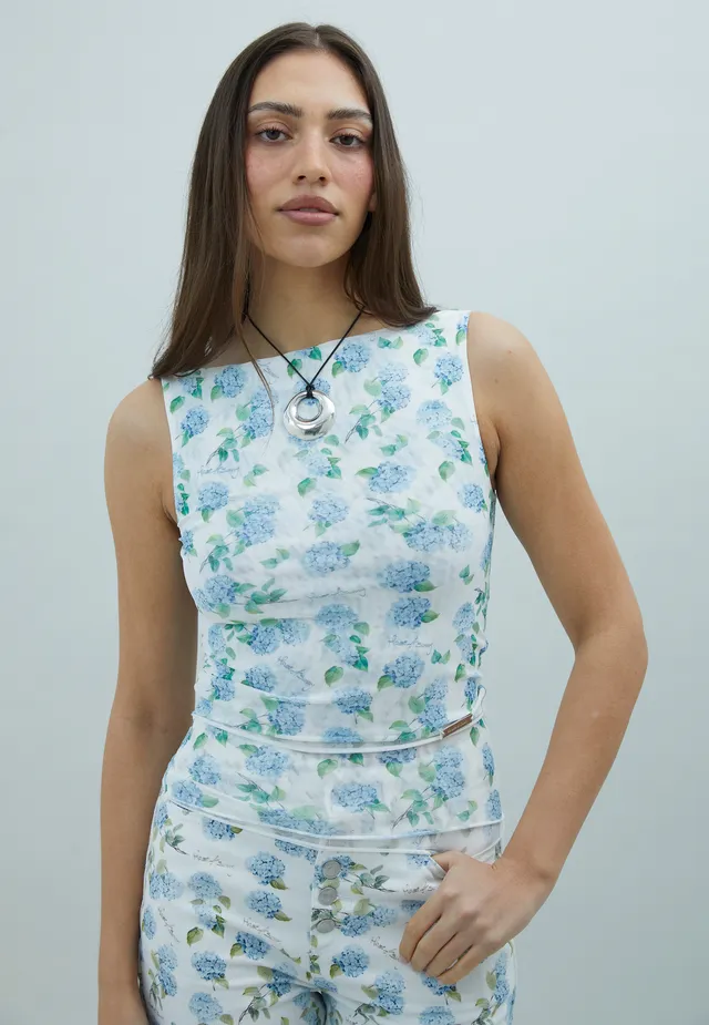 House Of Sunny Womens Tops Hydrangea Double Layer Mesh Top top blu UK 6–18 mesh