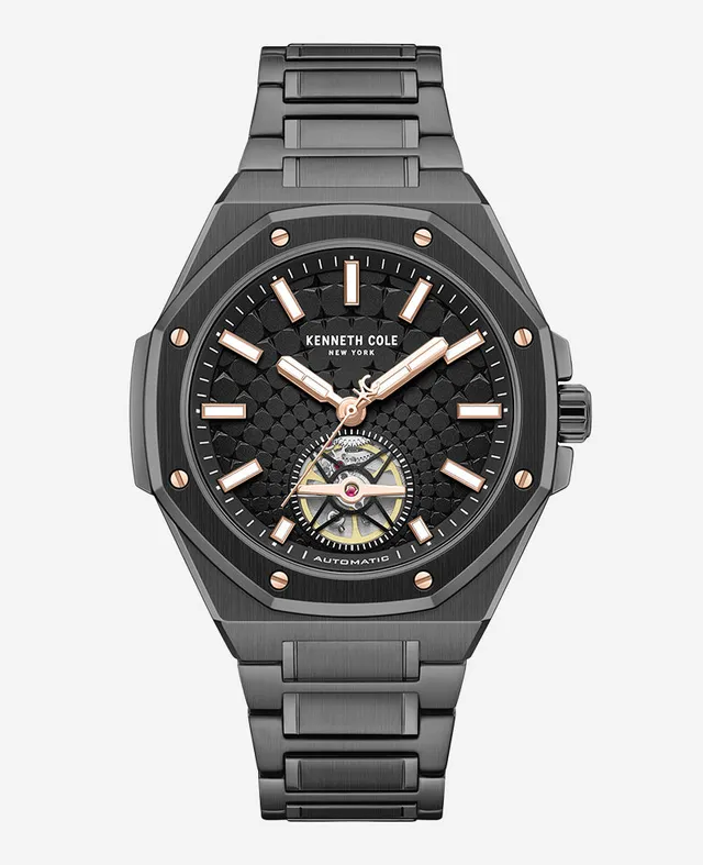Kenneth Cole Reaction Watches Skeleton Automatic Black Rose Gold Stainless Steel Bracelet Watch orologio automatico nero