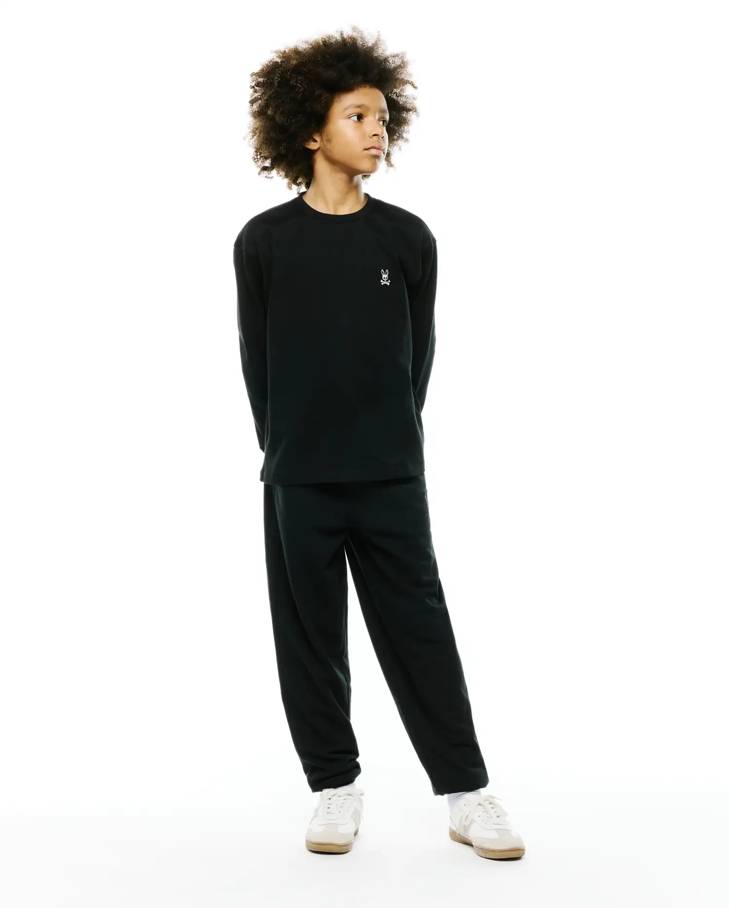 Psycho Bunny Kids Tees KID'S NORMAN LONGSLEEVE OVERSIZED TEE KT0200318 T-shirt nera oversize a maniche lunghe