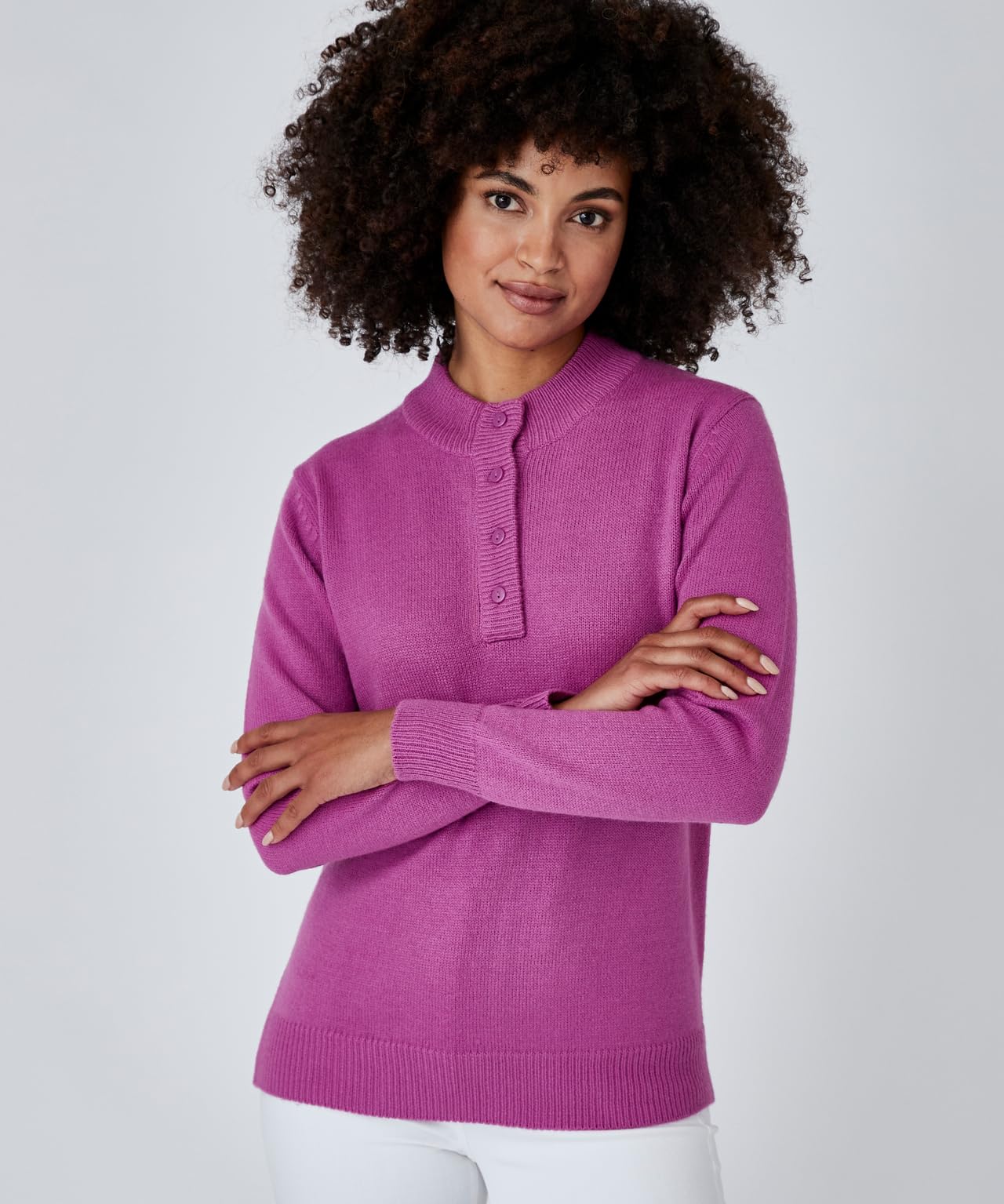 Damart Prêt-à-porter Maglione collo alto abbottonato viola malva 40